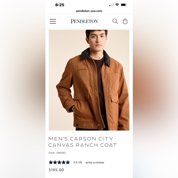 NWOT- Pendleton - MEN'S CARSON CITY CANVAS RANCH COAT - Picture 1 of 11